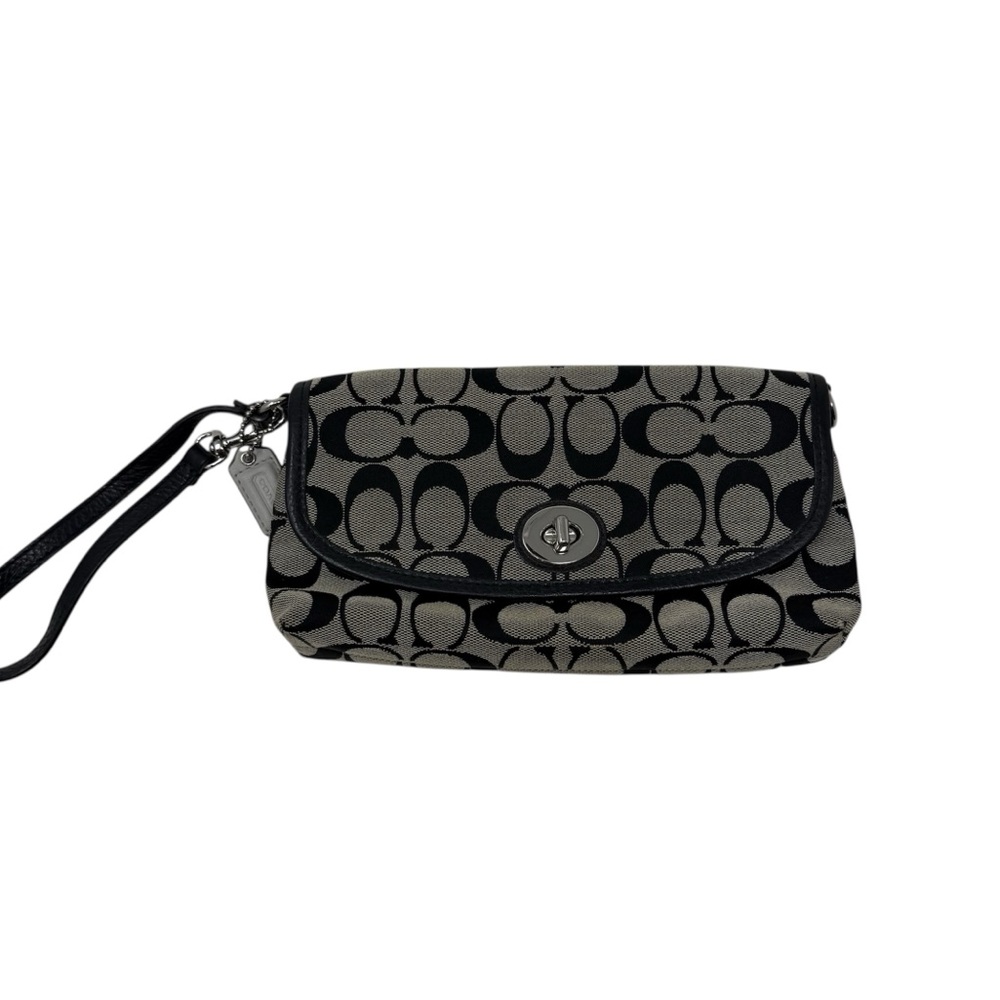 Coach Y2K Signature C Jacquard Canvas with Black Leather Trim Wristlet
